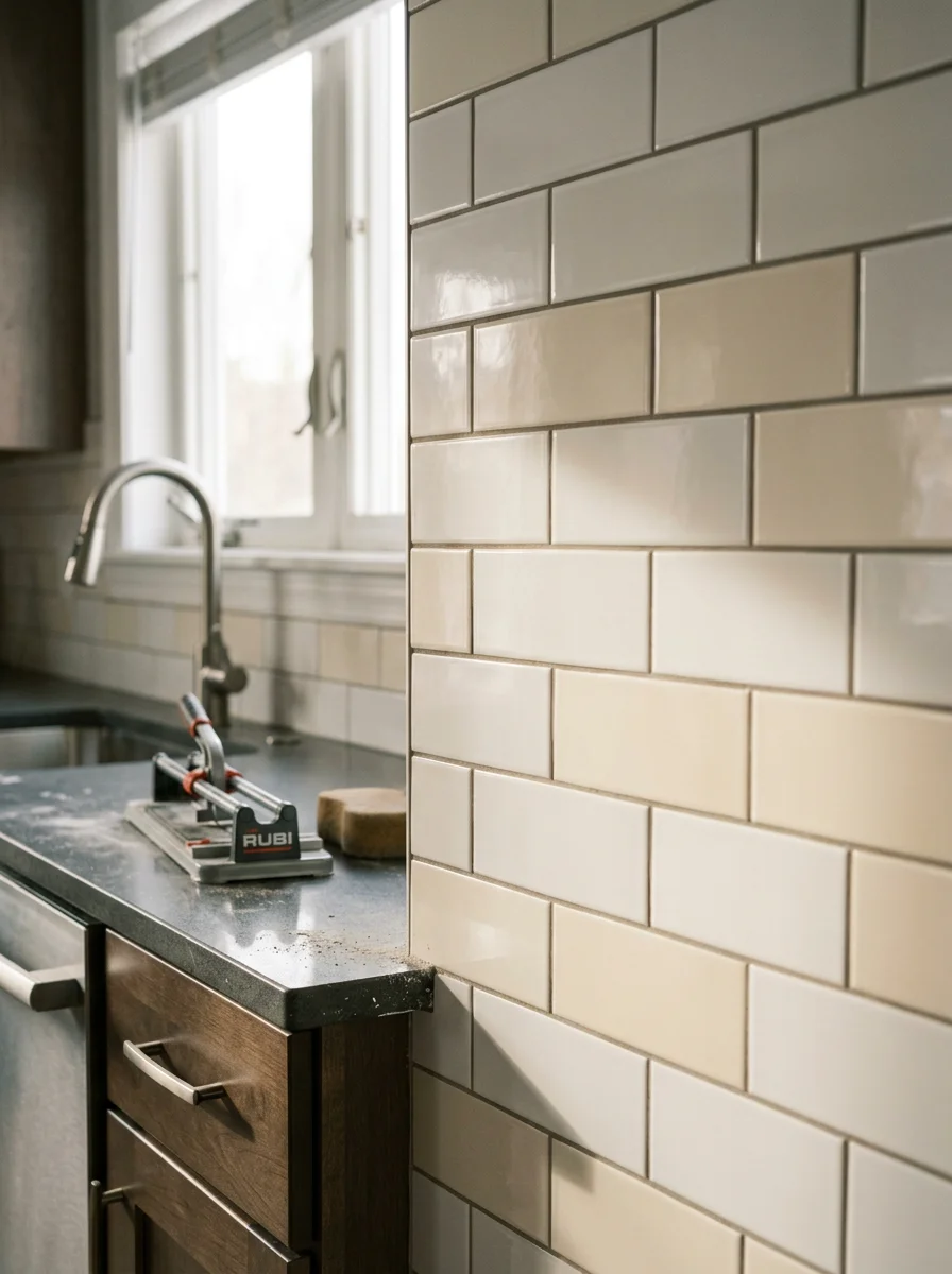 Kitchen backsplash tile installation in a newer single-family home in a New Windsor, NY residential community.